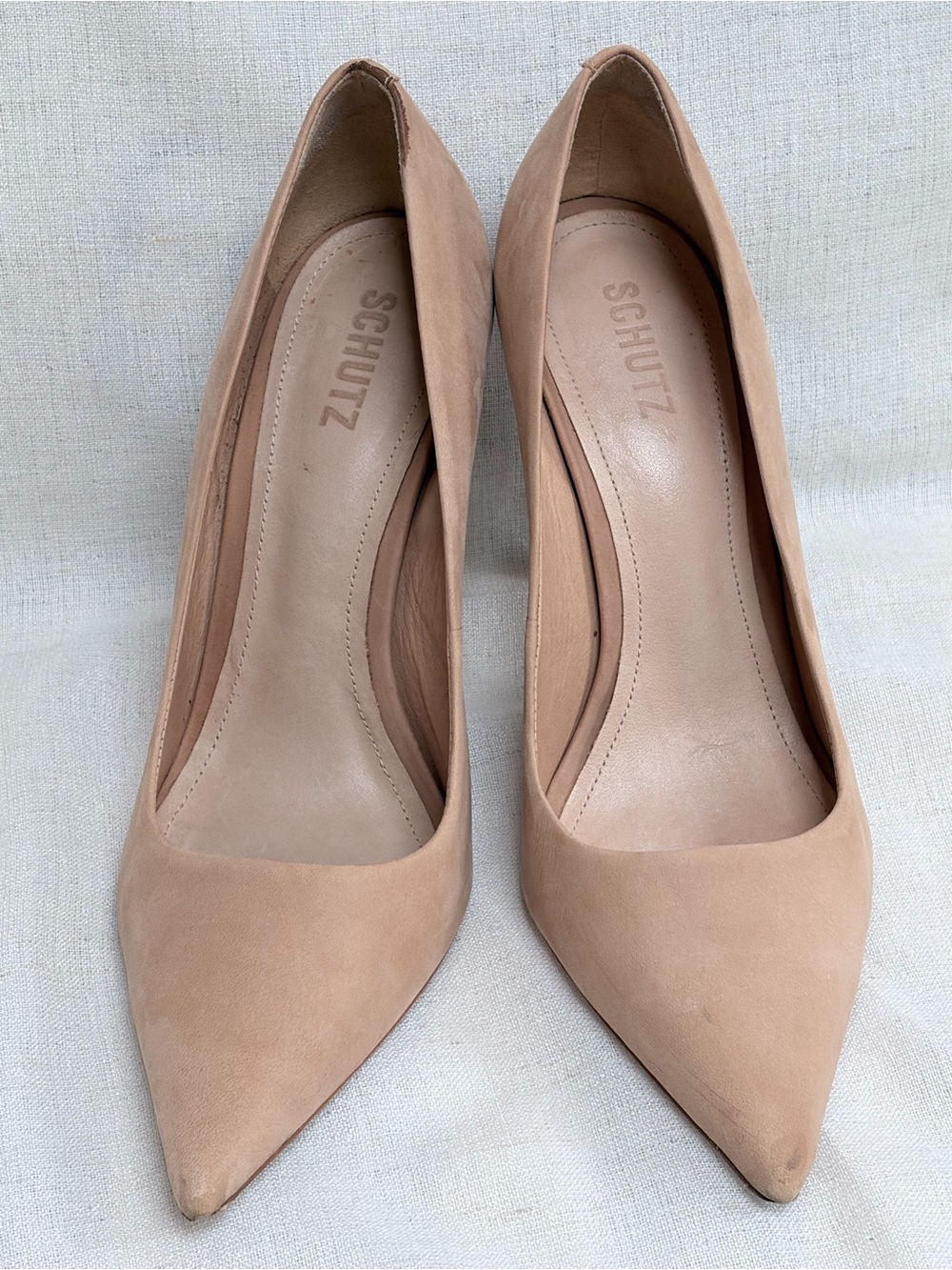 SCHUTZ Blush Nude suede pump shoes,pointed toe,stiletto heal.Sz 10,5 B. - Picture 1 of 9